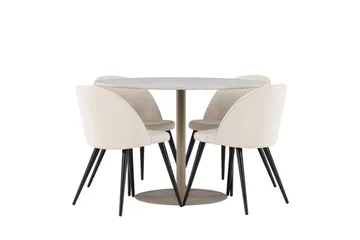 Lycke Spisegruppe 110 cm Rund med 4 Velvet stoler - Beige/Beige - Møbler - Bord - Spisegruppe