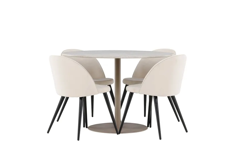 Lycke Spisegruppe 110 cm Rund med 4 Velvet stoler - Beige/Beige - Møbler - Bord - Spisegruppe