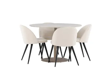 Lycke Spisegruppe 110 cm Rund med 4 Velvet stoler - Beige/Beige - Møbler - Bord - Spisegruppe