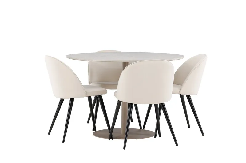 Lycke Spisegruppe 110 cm Rund med 4 Velvet stoler - Beige/Beige - Møbler - Bord - Spisegruppe
