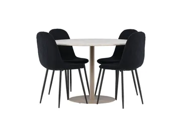 Lycke Spisegruppe 110 cm Rund med 4 Polar stoler - Beige/Svart - Møbler - Bord - Spisegruppe