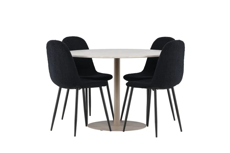 Lycke Spisegruppe 110 cm Rund med 4 Polar stoler - Beige/Svart - Møbler - Bord - Spisegruppe