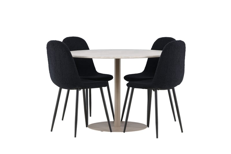 Lycke Spisegruppe 110 cm Rund med 4 Polar stoler - Beige/Svart - Møbler - Bord - Spisegruppe