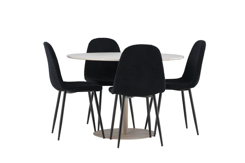 Lycke Spisegruppe 110 cm Rund med 4 Polar stoler - Beige/Svart - Møbler - Bord - Spisegruppe