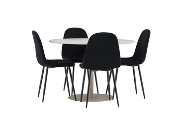 Lycke Spisegruppe 110 cm Rund med 4 Polar stoler - Beige/Svart - Møbler - Bord - Spisegruppe