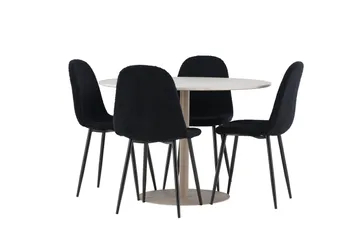 Lycke Spisegruppe 110 cm Rund med 4 Polar stoler - Beige/Svart - Møbler - Bord - Spisegruppe