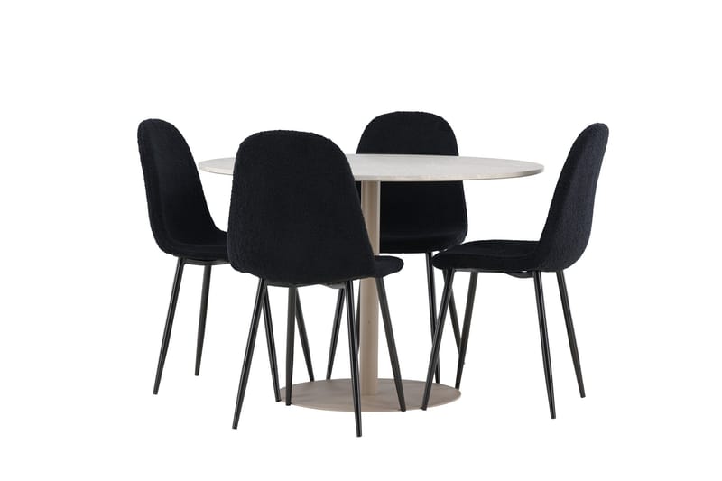 Lycke Spisegruppe 110 cm Rund med 4 Polar stoler - Beige/Svart - Møbler - Bord - Spisegruppe