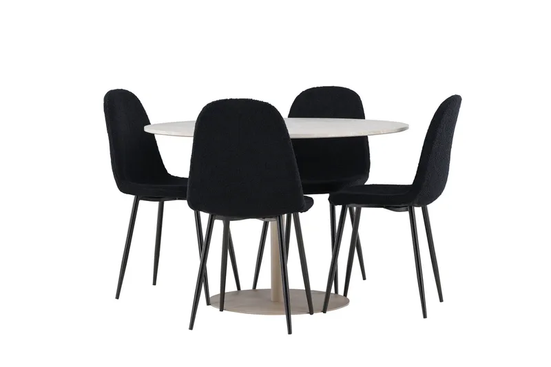 Lycke Spisegruppe 110 cm Rund med 4 Polar stoler - Beige/Svart - Møbler - Bord - Spisegruppe