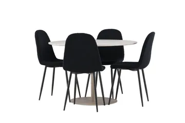 Lycke Spisegruppe 110 cm Rund med 4 Polar stoler - Beige/Svart - Møbler - Bord - Spisegruppe