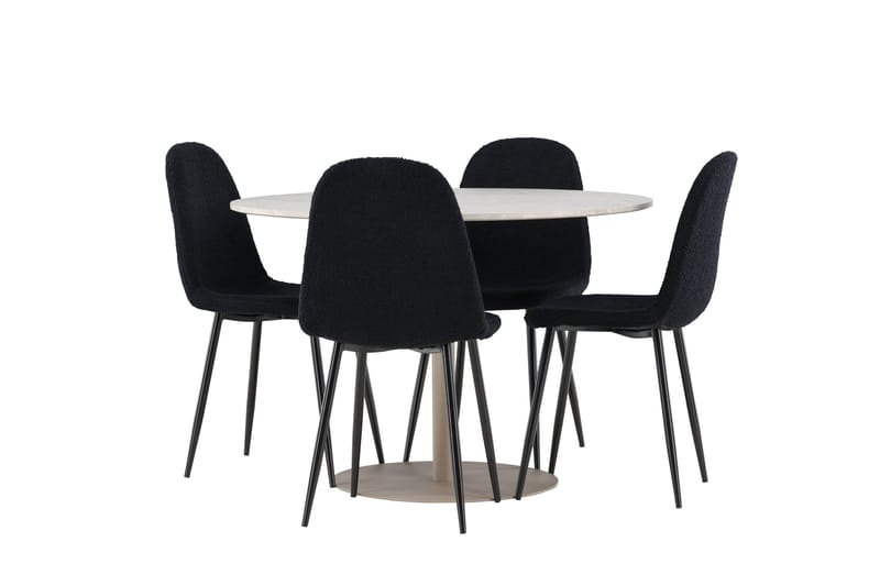 Lycke Spisegruppe 110 cm Rund med 4 Polar stoler - Beige/Svart - Møbler - Bord - Spisegruppe