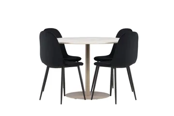 Lycke Spisegruppe 110 cm Rund med 4 Polar stoler - Beige/Svart - Møbler - Bord - Spisegruppe