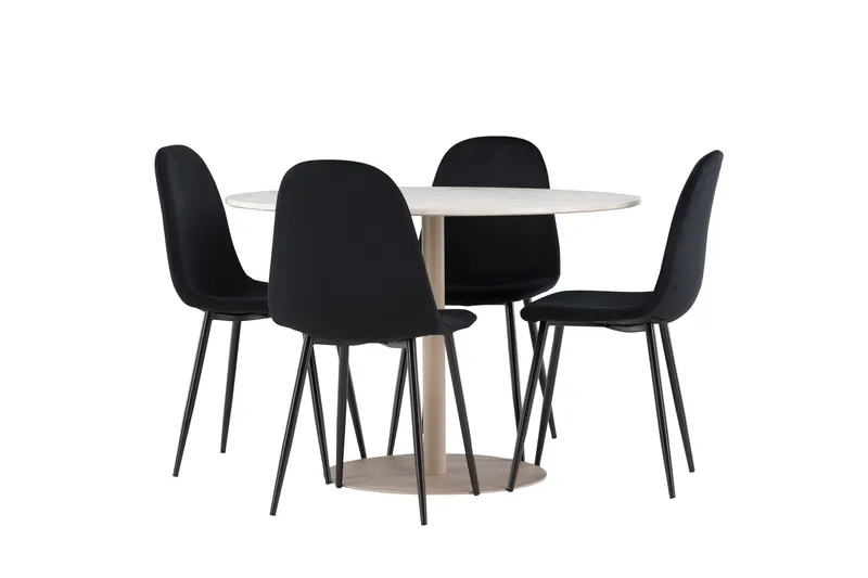 Lycke Spisegruppe 110 cm Rund med 4 Polar stoler, Beige/Svart