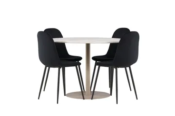 Lycke Spisegruppe 110 cm Rund med 4 Polar stoler - Beige/Svart - Møbler - Bord - Spisegruppe