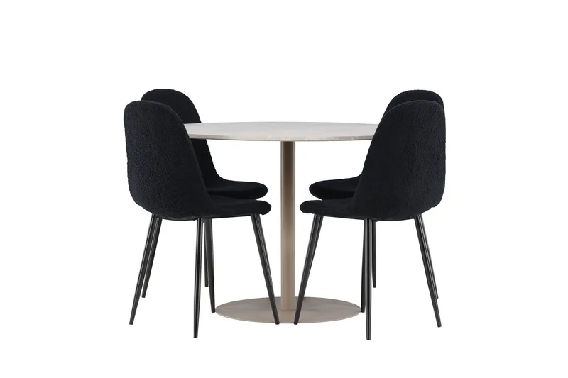 Lycke Spisegruppe 110 cm Rund med 4 Polar stoler - Beige/Svart - Møbler - Bord - Spisegruppe