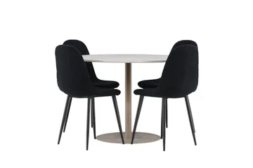 Lycke Spisegruppe 110 cm Rund med 4 Polar stoler - Beige/Svart - Møbler - Bord - Spisegruppe