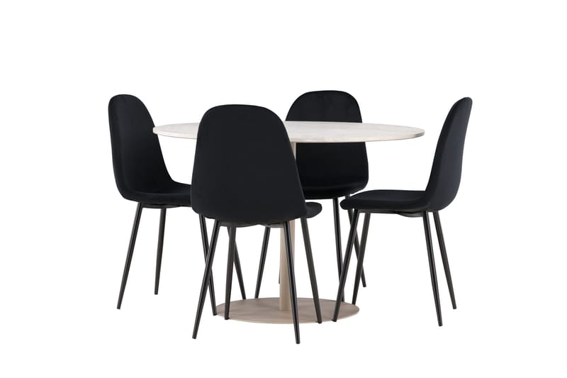 Lycke Spisegruppe 110 cm Rund med 4 Polar stoler - Beige/Svart - Møbler - Bord - Spisegruppe
