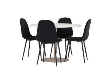 Lycke Spisegruppe 110 cm Rund med 4 Polar stoler - Beige/Svart - Møbler - Bord - Spisegruppe