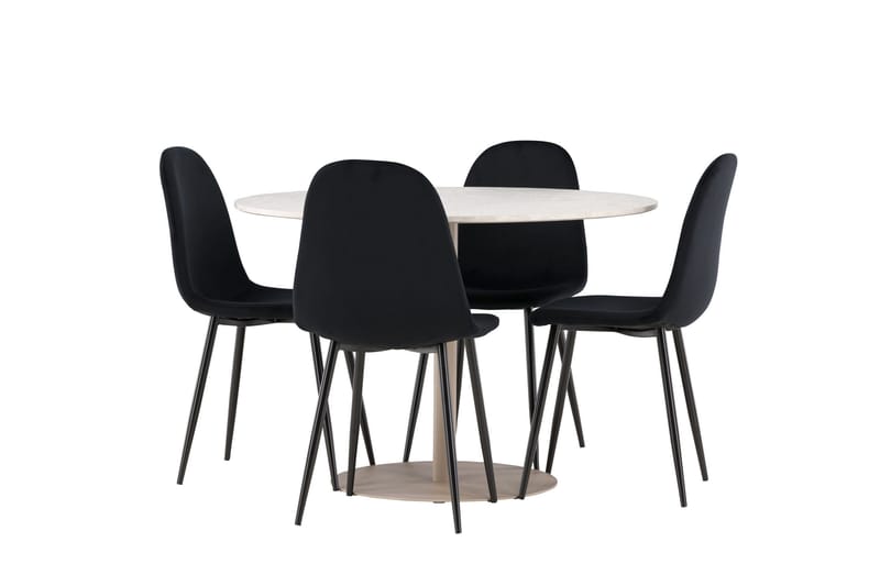 Lycke Spisegruppe 110 cm Rund med 4 Polar stoler - Beige/Svart - Møbler - Bord - Spisegruppe