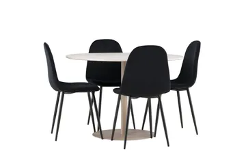 Lycke Spisegruppe 110 cm Rund med 4 Polar stoler - Beige/Svart - Møbler - Bord - Spisegruppe