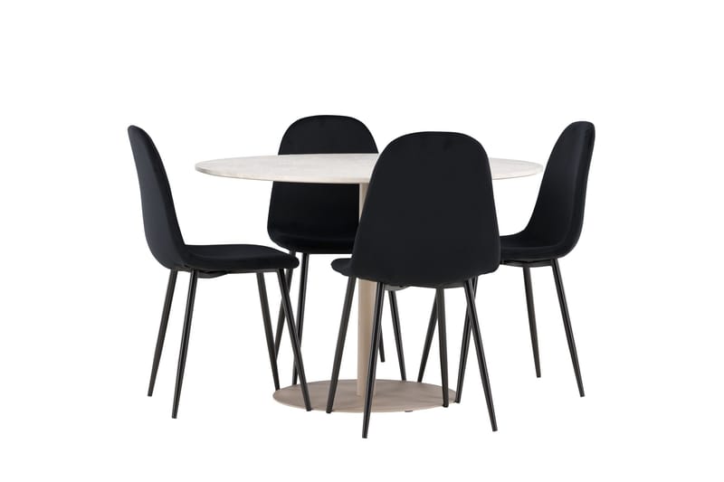 Lycke Spisegruppe 110 cm Rund med 4 Polar stoler - Beige/Svart - Møbler - Bord - Spisegruppe