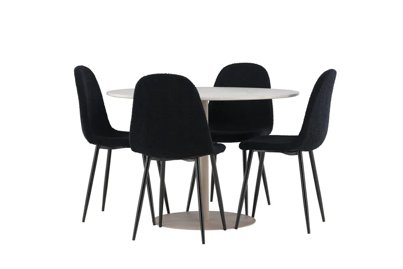 Lycke Spisegruppe 110 cm Rund med 4 Polar stoler - Beige/Svart - Møbler - Bord - Spisegruppe
