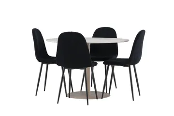 Lycke Spisegruppe 110 cm Rund med 4 Polar stoler - Beige/Svart - Møbler - Bord - Spisegruppe