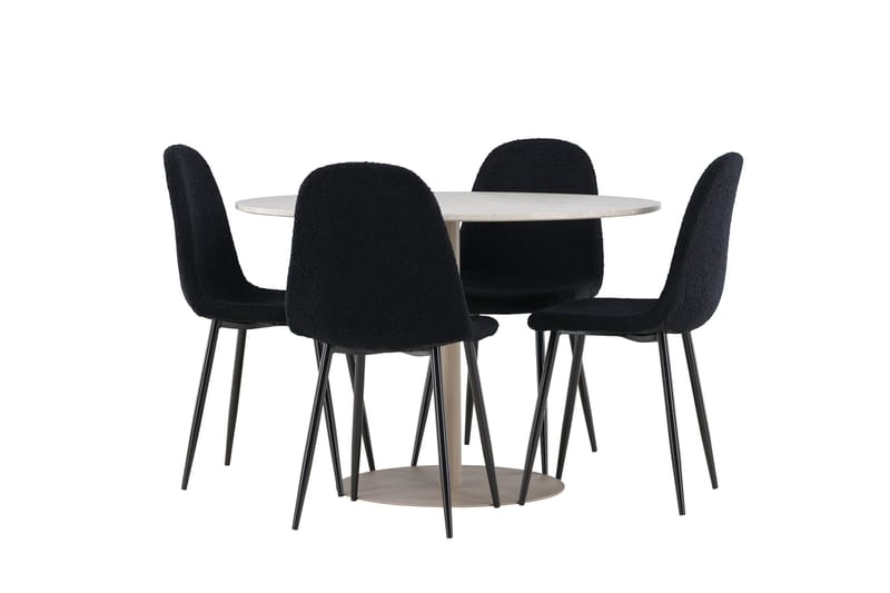 Lycke Spisegruppe 110 cm Rund med 4 Polar stoler - Beige/Svart - Møbler - Bord - Spisegruppe