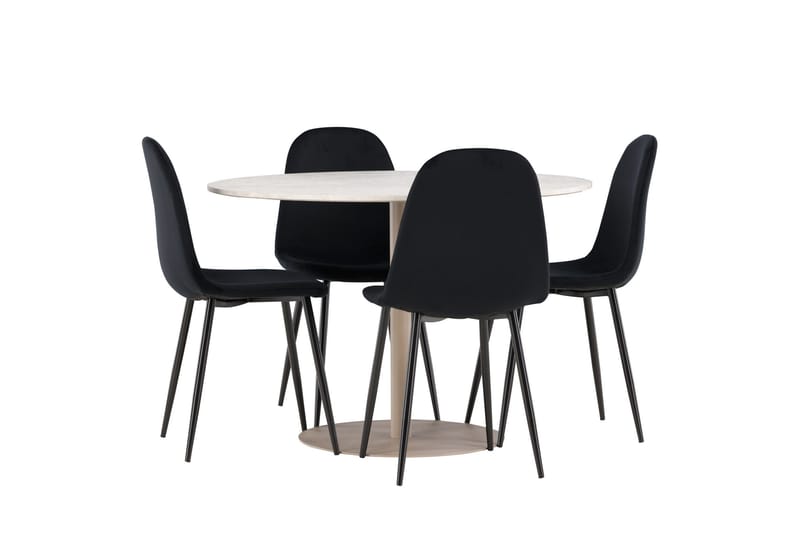 Lycke Spisegruppe 110 cm Rund med 4 Polar stoler - Beige/Svart - Møbler - Bord - Spisegruppe
