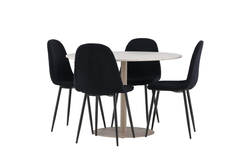Lycke Spisegruppe 110 cm Rund med 4 Polar stoler - Beige/Svart - Møbler - Bord - Spisegruppe
