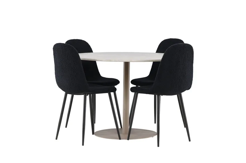 Lycke Spisegruppe 110 cm Rund med 4 Polar stoler - Beige/Svart - Møbler - Bord - Spisegruppe