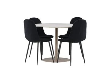 Lycke Spisegruppe 110 cm Rund med 4 Polar stoler - Beige/Svart - Møbler - Bord - Spisegruppe