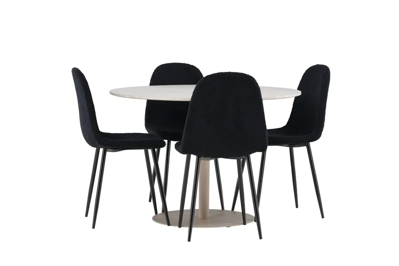 Lycke Spisegruppe 110 cm Rund med 4 Polar stoler - Beige/Svart - Møbler - Bord - Spisegruppe