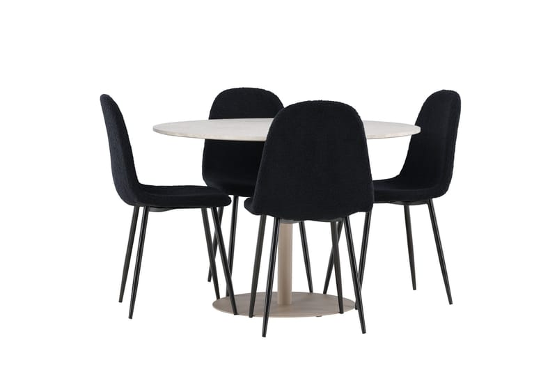Lycke Spisegruppe 110 cm Rund med 4 Polar stoler - Beige/Svart - Møbler - Bord - Spisegruppe