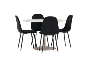 Lycke Spisegruppe 110 cm Rund med 4 Polar stoler - Beige/Svart - Møbler - Bord - Spisegruppe