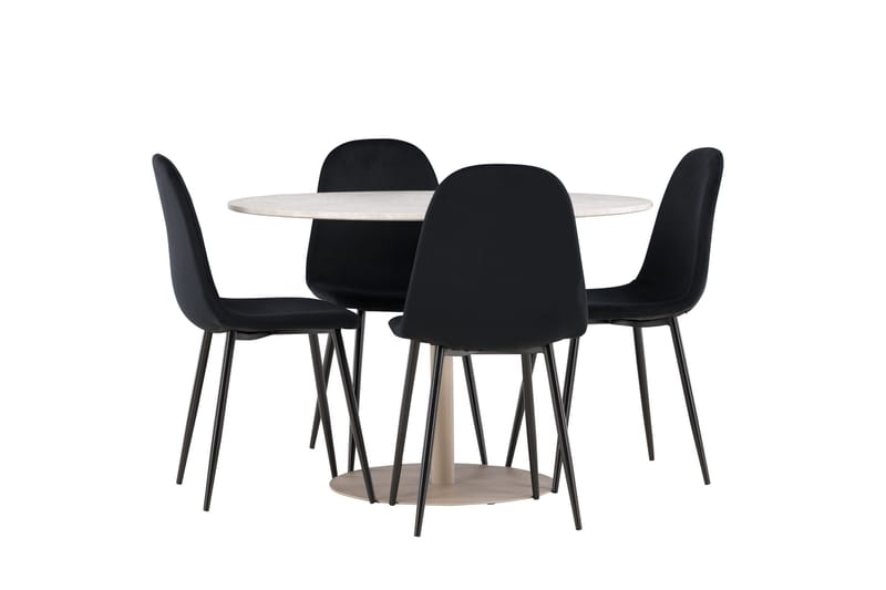 Lycke Spisegruppe 110 cm Rund med 4 Polar stoler - Beige/Svart - Møbler - Bord - Spisegruppe