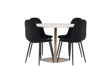 Lycke Spisegruppe 110 cm Rund med 4 Polar stoler - Beige/Svart - Møbler - Bord - Spisegruppe