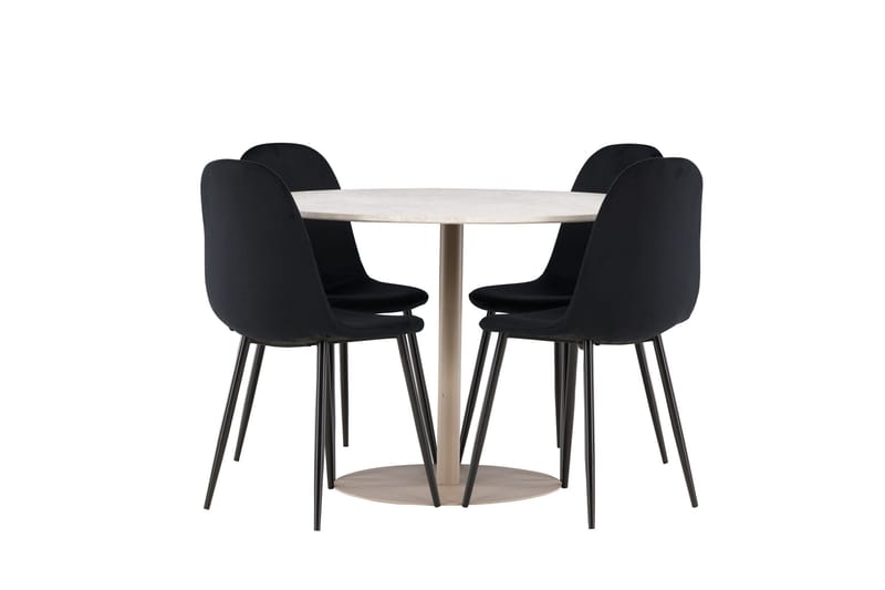 Lycke Spisegruppe 110 cm Rund med 4 Polar stoler - Beige/Svart - Møbler - Bord - Spisegruppe