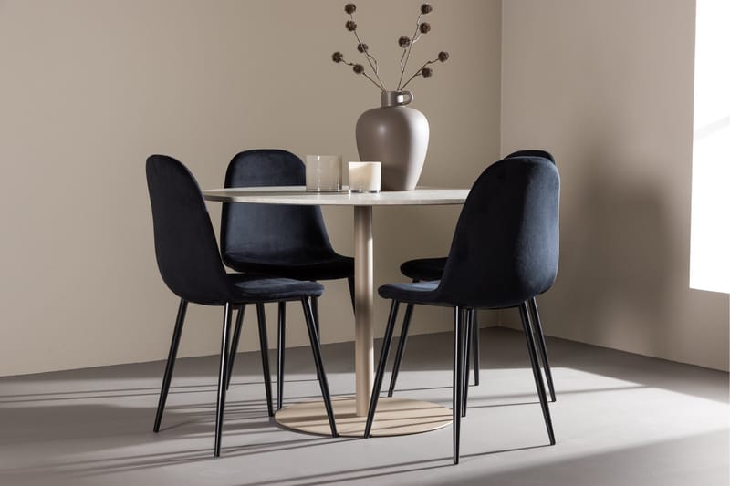 Lycke Spisegruppe 110 cm Rund med 4 Polar stoler - Beige/Svart - Møbler - Bord - Spisegruppe