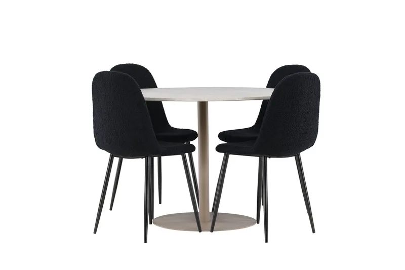 Lycke Spisegruppe 110 cm Rund med 4 Polar stoler - Beige/Svart - Møbler - Bord - Spisegruppe