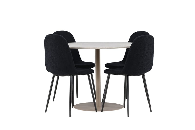 Lycke Spisegruppe 110 cm Rund med 4 Polar stoler - Beige/Svart - Møbler - Bord - Spisegruppe