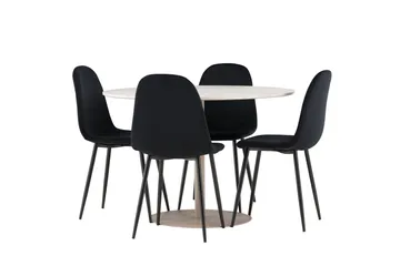 Lycke Spisegruppe 110 cm Rund med 4 Polar stoler - Beige/Svart - Møbler - Bord - Spisegruppe