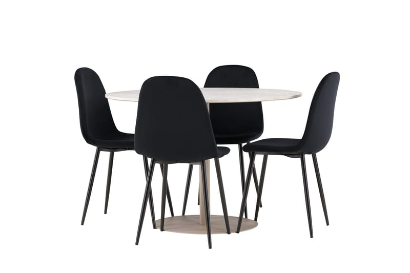 Lycke Spisegruppe 110 cm Rund med 4 Polar stoler - Beige/Svart - Møbler - Bord - Spisegruppe