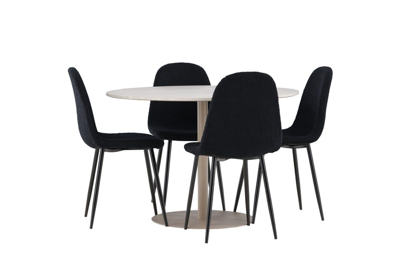 Lycke Spisegruppe 110 cm Rund med 4 Polar stoler, Beige/Svart