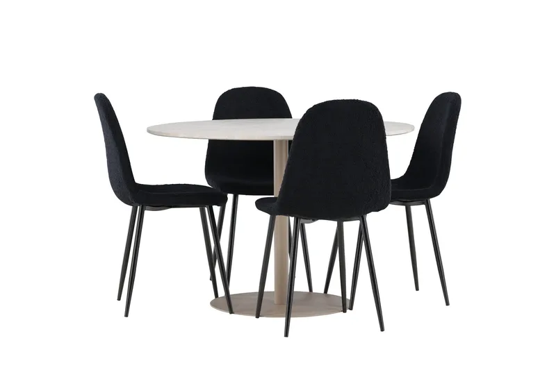 Lycke Spisegruppe 110 cm Rund med 4 Polar stoler, Beige/Svart