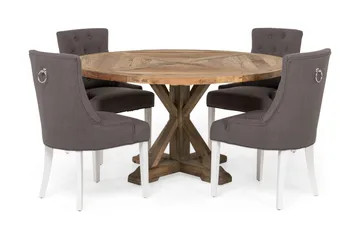 Lyon rund spisegruppe Ø150 cm med 4 stk. Viktoria stoler - Vintage alm/Grå/Hvit - Møbler - Bord - Spisegruppe