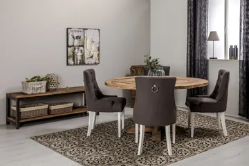 Lyon rund spisegruppe Ø150 cm med 4 stk. Viktoria stoler - Vintage alm/Grå/Hvit - Møbler - Bord - Spisegruppe