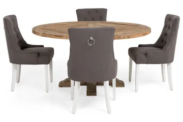 Lyon rund spisegruppe Ø150 cm med 4 Viktoria-stoler - Vintage alm/Grå/Hvit - Møbler - Bord - Spisegruppe