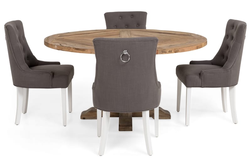 Lyon rund spisegruppe Ø150 cm med 4 Viktoria-stoler - Vintage alm/Grå/Hvit - Møbler - Bord - Spisegruppe