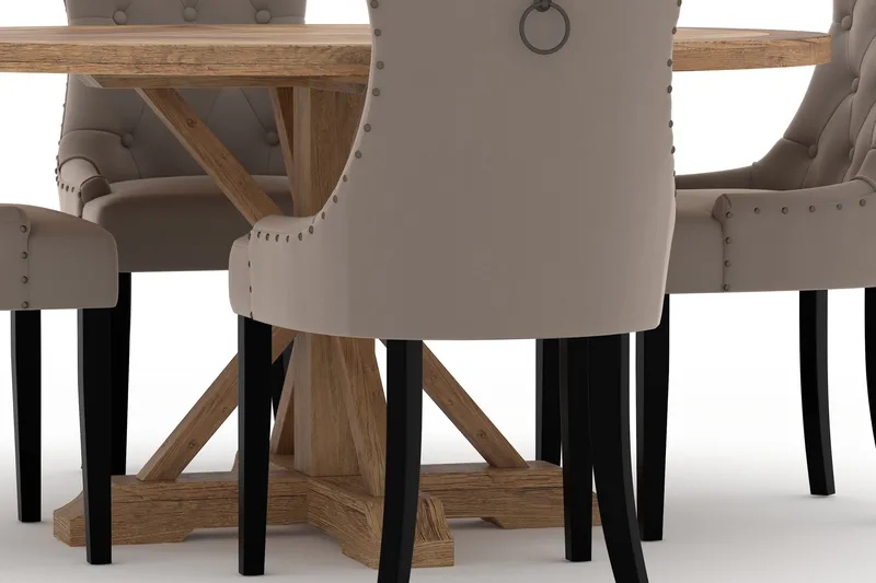 Lyon spisebord 150 cm rundt med 4 Viktoria spisestoler - Brun - Møbler - Bord - Spisegruppe