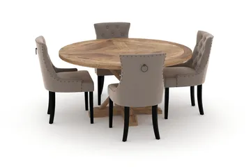 Lyon spisebord 150 cm rundt med 4 Viktoria spisestoler - Brun - Møbler - Bord - Spisegruppe